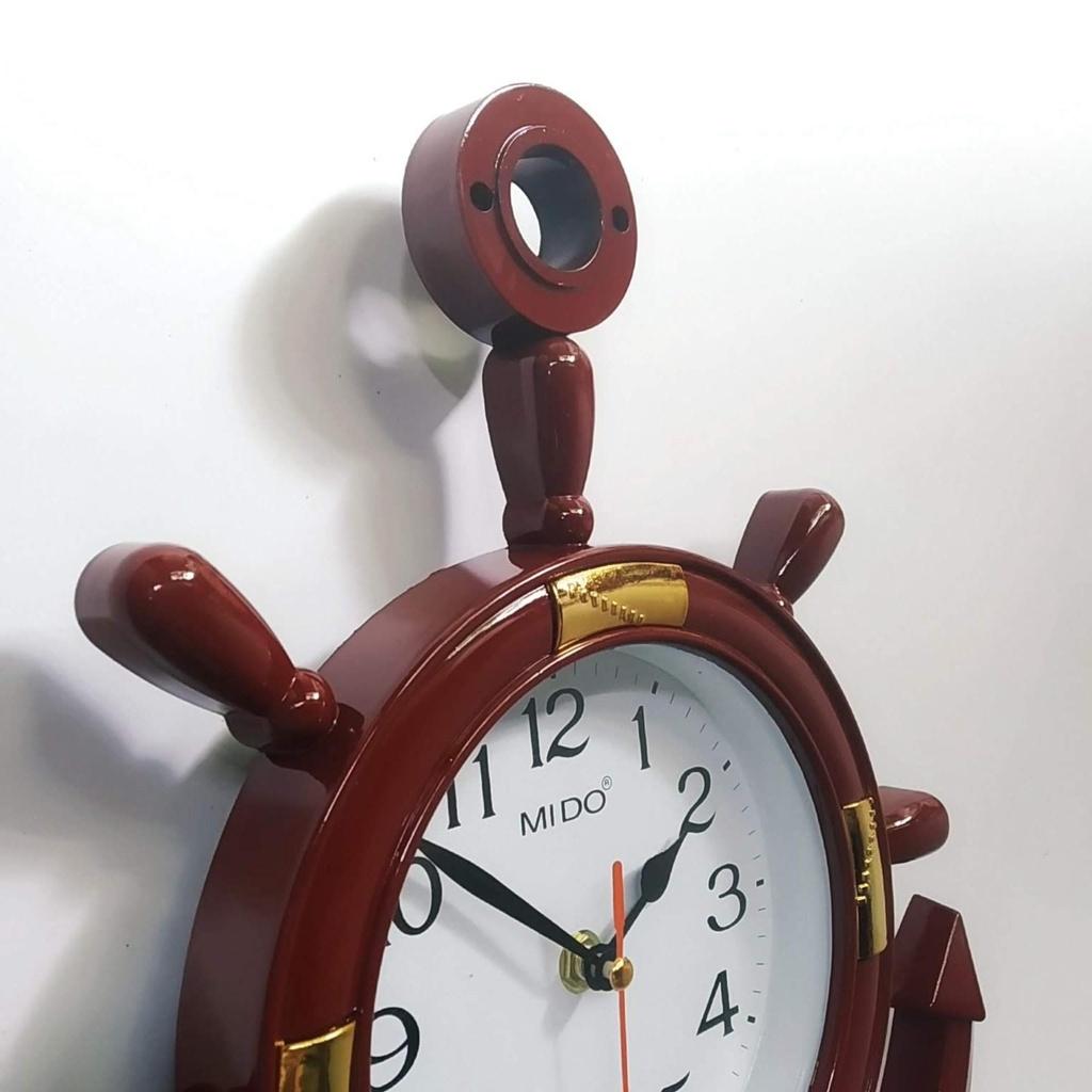 Đồng hồ treo tường mỏ neo giả gỗ (tặng pin và móc treo), Đồng hồ trang trí phòng khách phòng ngủ cổ điển phong thủy