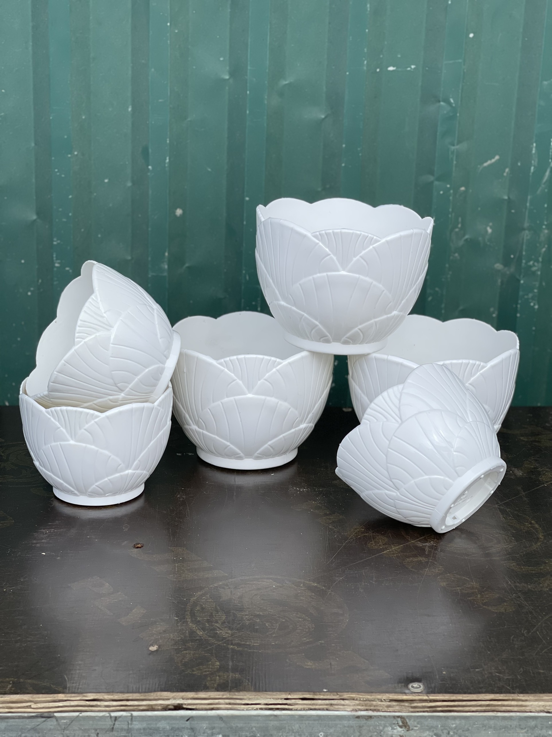 Chậu Nhựa Sò trắng trồng hoa để bàn KT 17 x 13 x 13cm