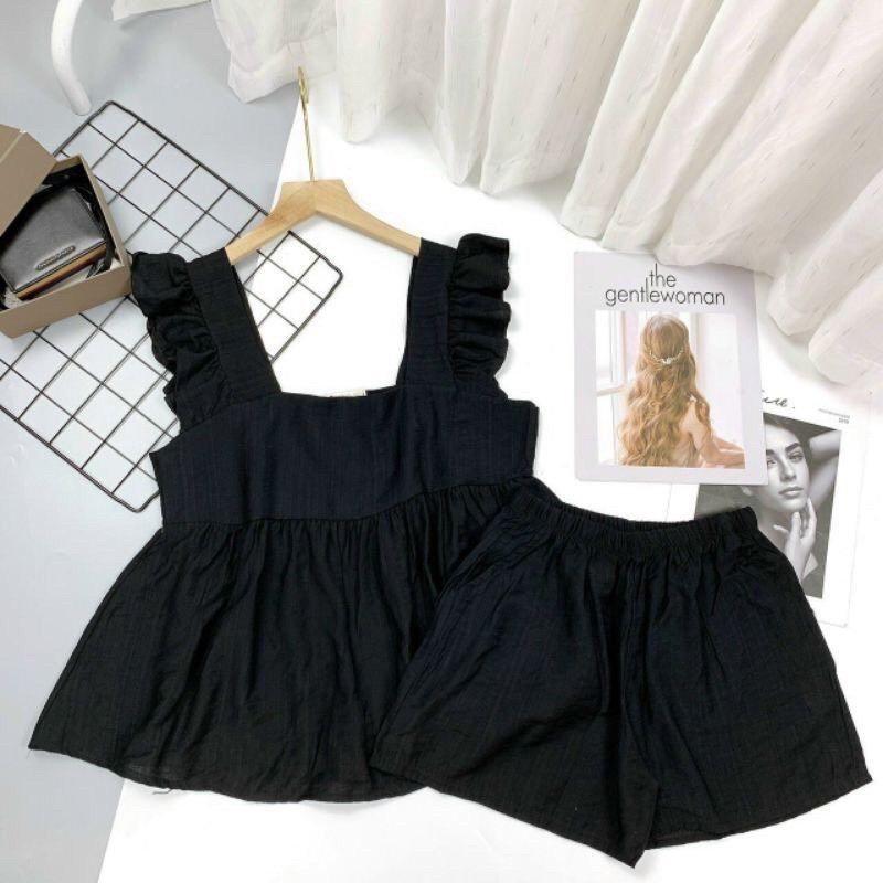 Bộ đồ cánh tiên nữ Babydoll chất voan đũi 2 mầu Nâu trắng cao cấp