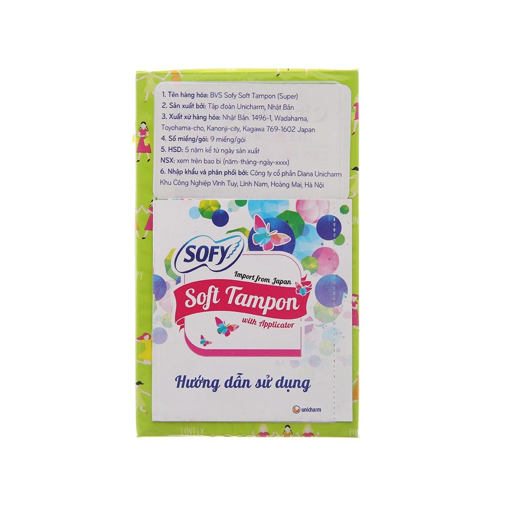 Băng vệ sinh Sofy Soft Tampon Vải không dệt và bông cellulose - siêu thấm Hộp 9 que