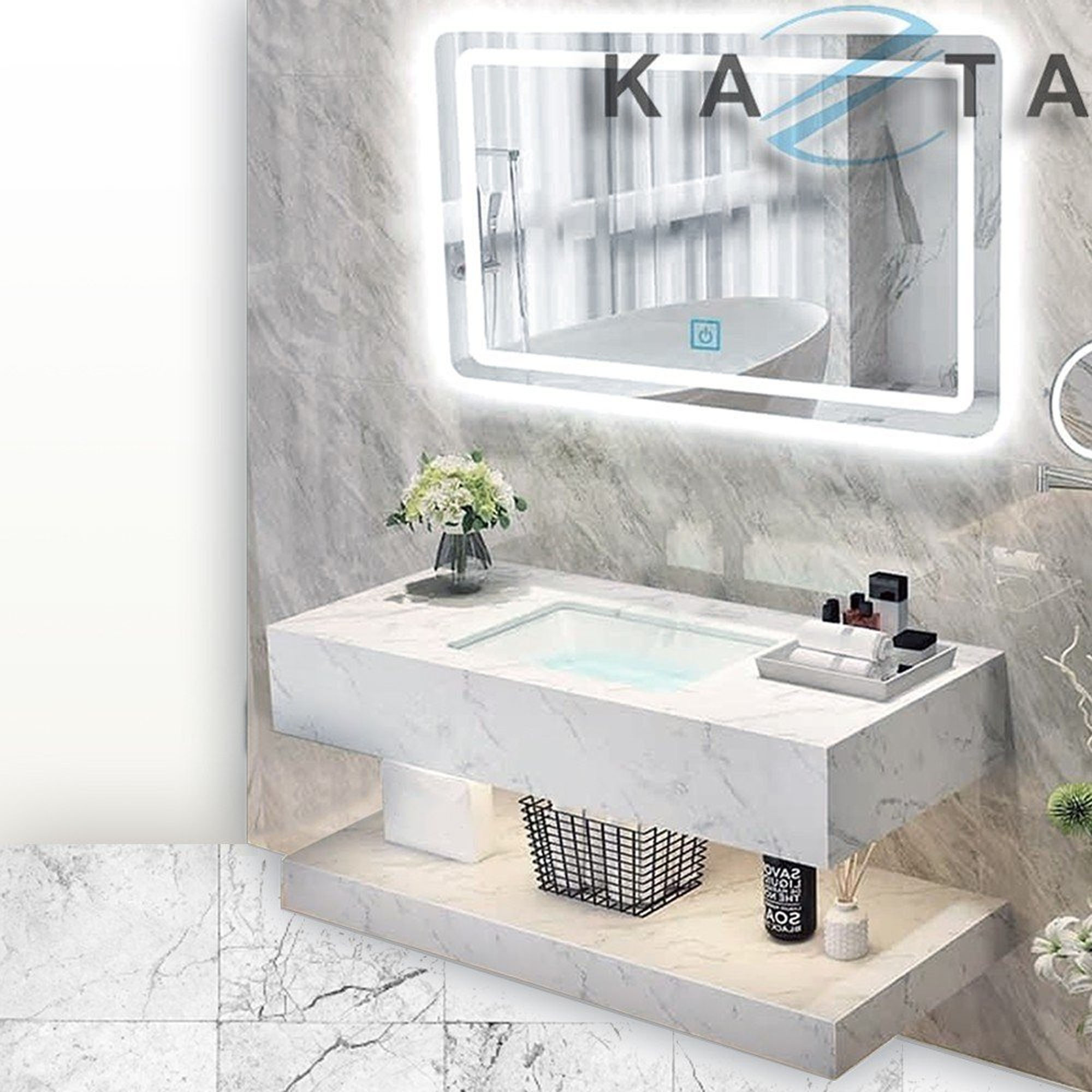 Combo Thiết Bị Nhà Tắm Cao Cấp KAZTA KZ-CBT02: Bồn Cầu Xả Xoáy Nắp Êm-Lavabo Đặt Bàn Đá-Sen Tắm Đứng Nóng Lạnh-Kèm Bộ Phụ Kiện Nhà Tắm