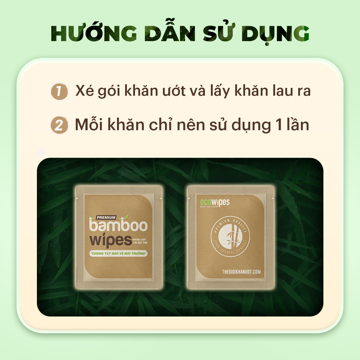 Combo 3 gói khăn giấy ướt cao cấp EcoBamboo Travel size Premium gói 1 tờ vải tre sinh thái không mùi có thể phân hủy