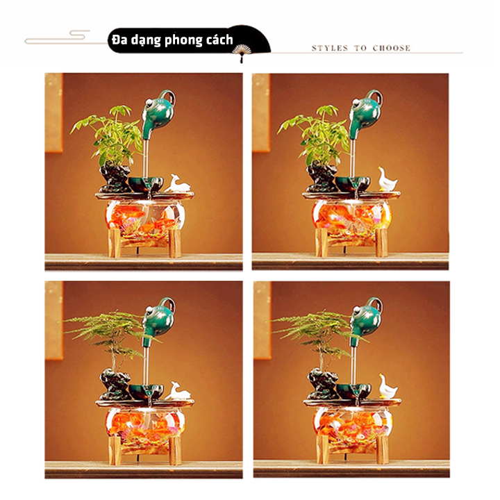 Bể cá nước chảy để bàn - Bể cá phong thủy mini nhập khẩu nguyên chiếc - Bể cá hình tròn nước chảy