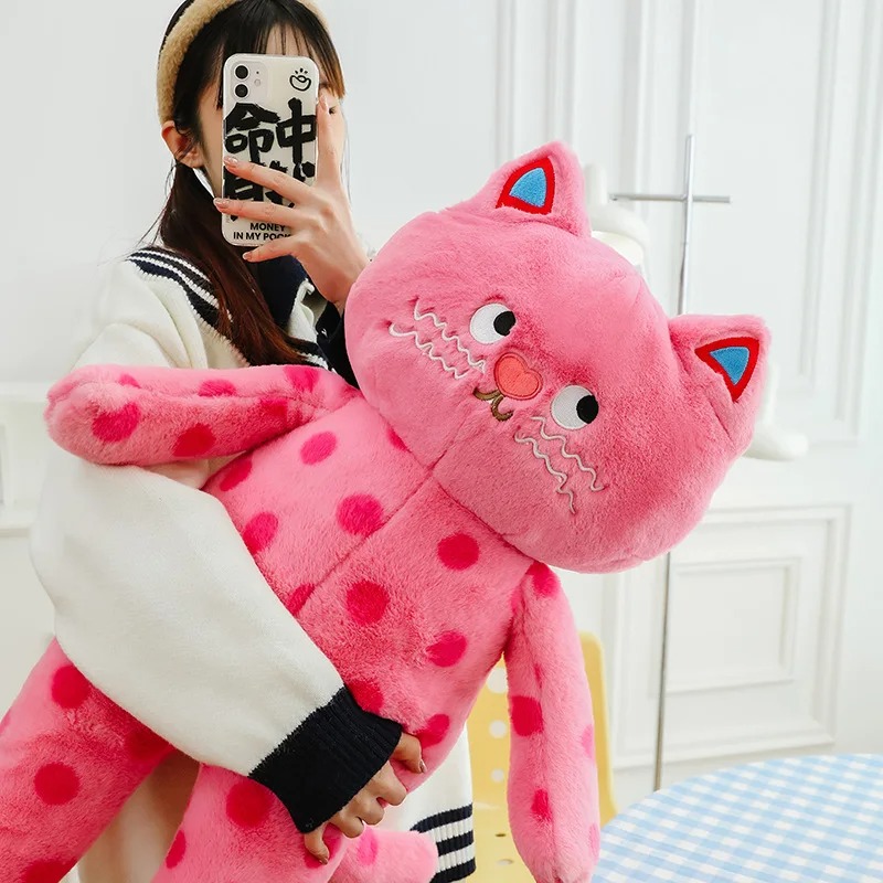 Thú nhồi bông mèo hồng chấm bi mặt quạo - Size từ 60cm đến 1m - Quà tặng gấu bông mèo giận dỗi mắt liếc dễ thương