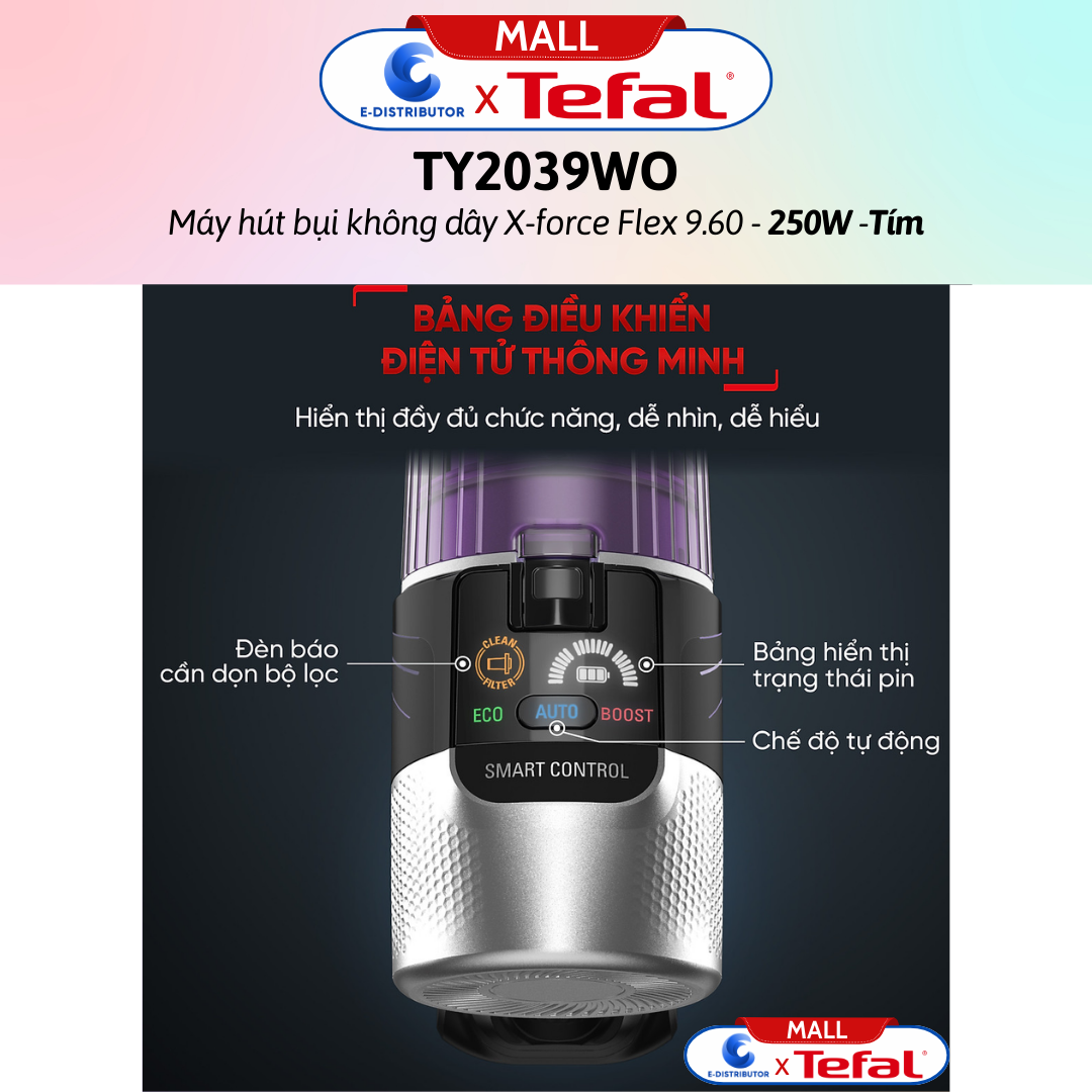Máy hút bụi không dây X-force Flex 9.60 TY2039WO - Tím - Hàng Chính Hãng - - Công suất: 250W - Đầu hút: 100AW - Thời lượng pin: 45 phút