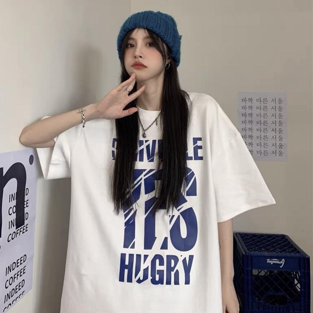 Áo thun tay lỡ form rộng in họa tiết chữ YES HUGRY - phông ulzzang unisex nam nữ đều mặc được