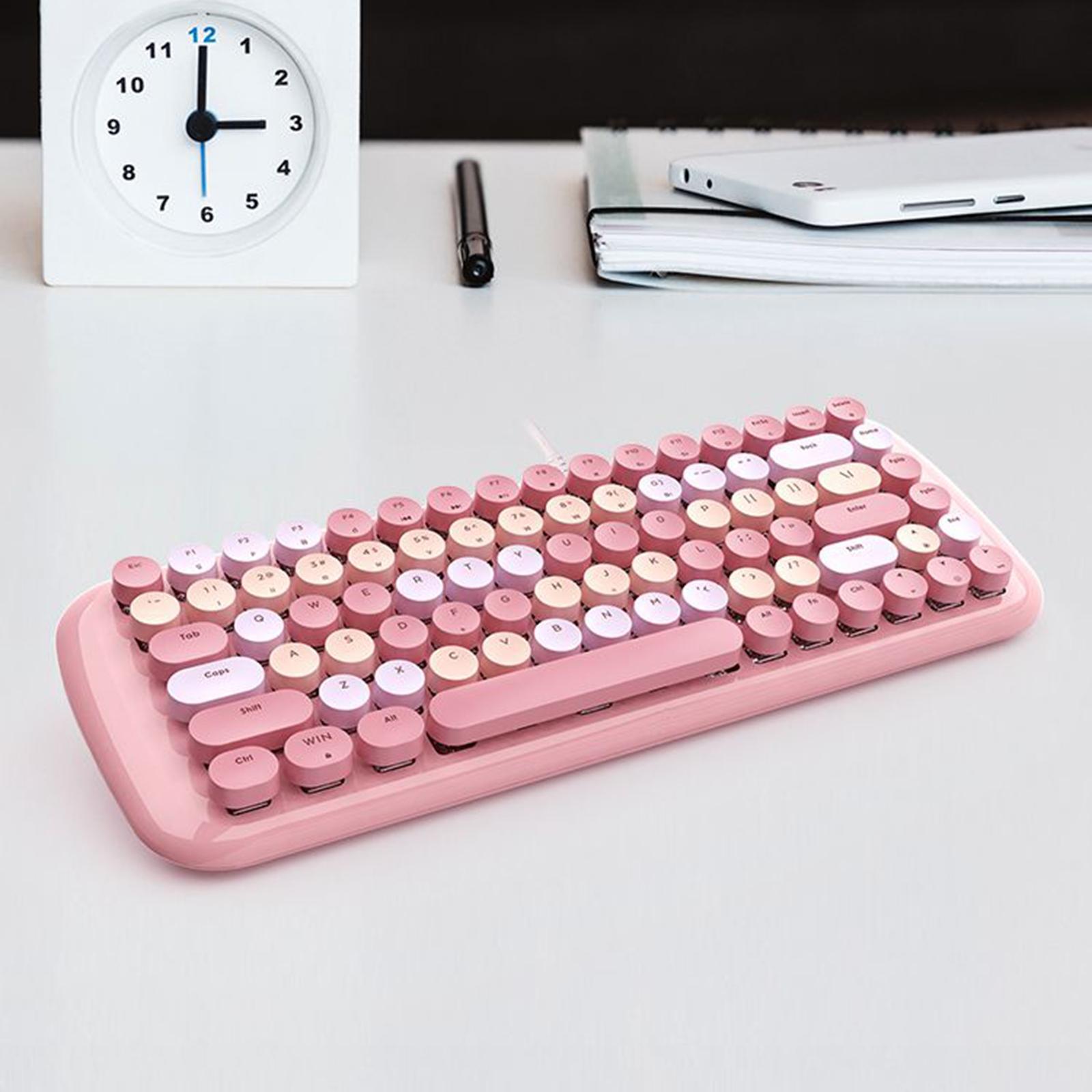 Colorful USB Wired Mechanical Keyboard 84 keys Retro Round Keycaps w/Backlit