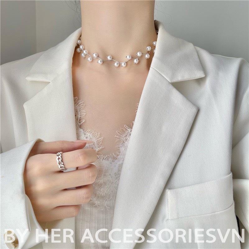 Chocker ngọc trai nhân tạo đi tiệc, Dây chuyền ngọc trai giả sang chảnh Her Accessories C30