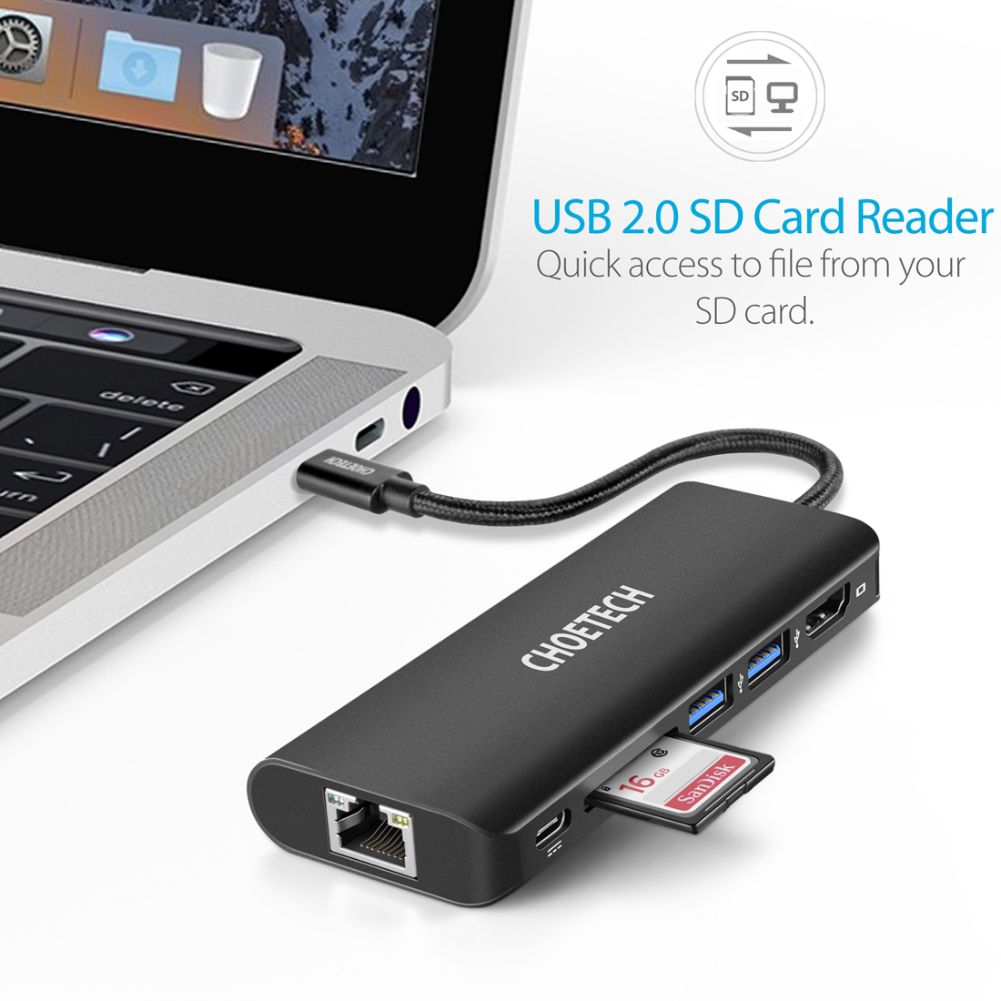 Bộ chuyển đổi đa năng USB HUB USB-C CHOETECH HUB-M05BK - Hàng Chính Hãng