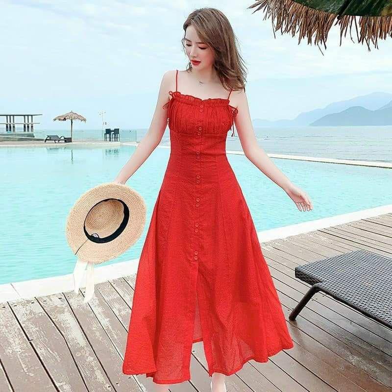 HÀNG NHẬP - ĐẦM MAXI 2 DÂY NGỰC RÚT DÂY