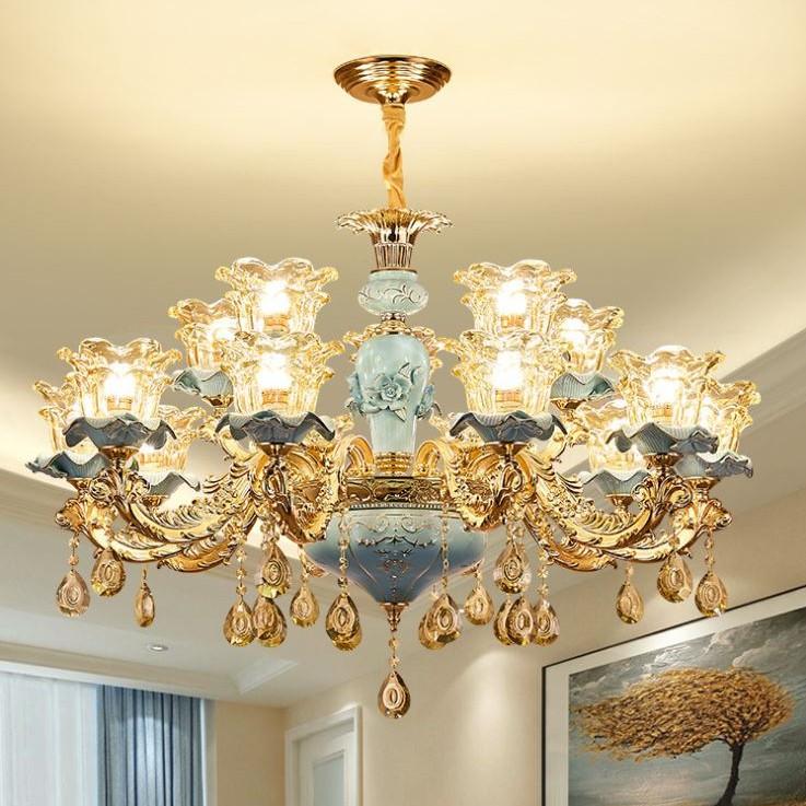 Đèn chùm KERLY pha lê 15 tay loại 1 phong cách hiện đại, sang trọng - kèm bóng LED chuyên dụng