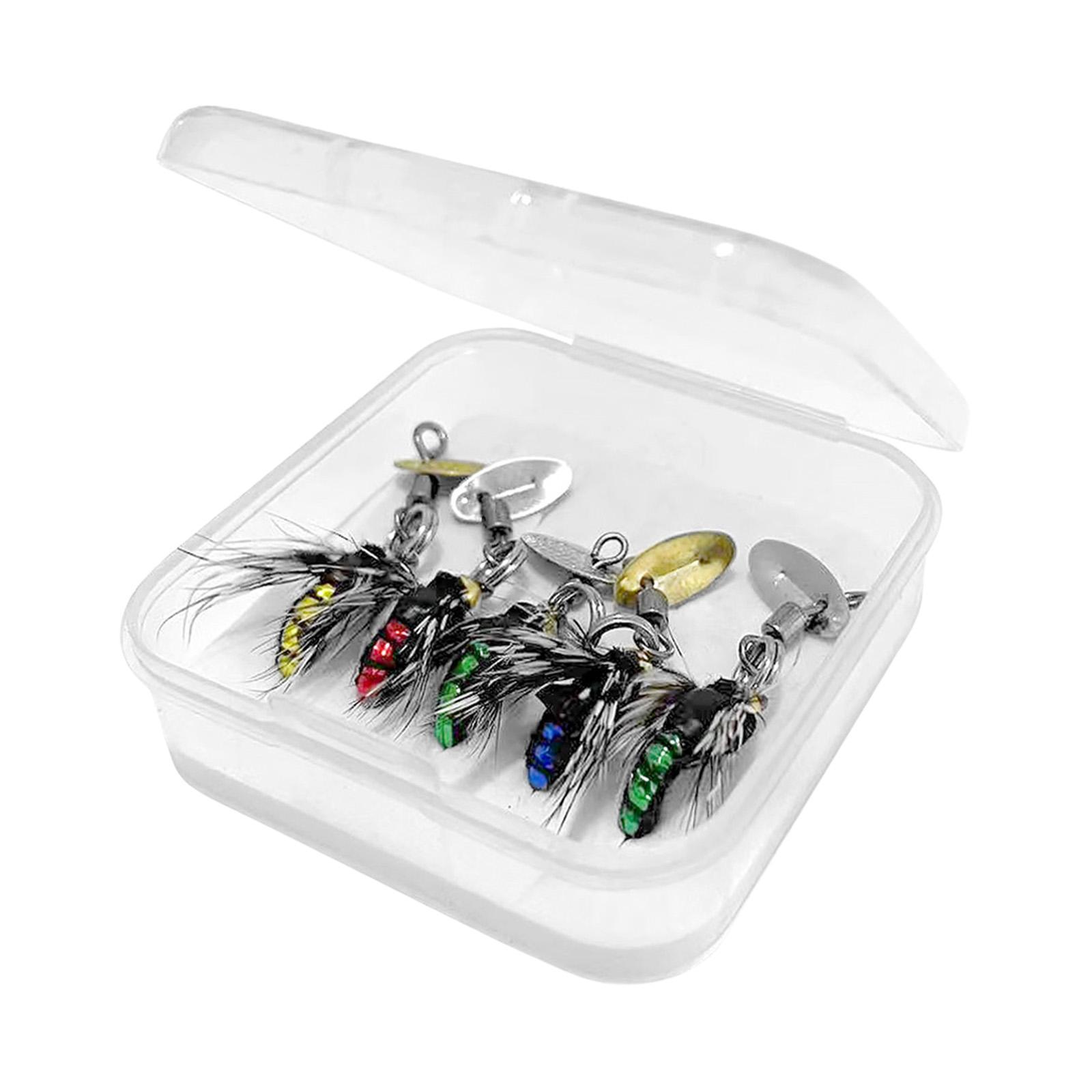 5Pcs Fly Fishing Lures, Fly , Fishing Tackle, Feathers with Fly Fishing Box, Sequins Fishhook Artificial Baits for Lakes Bass Fishing