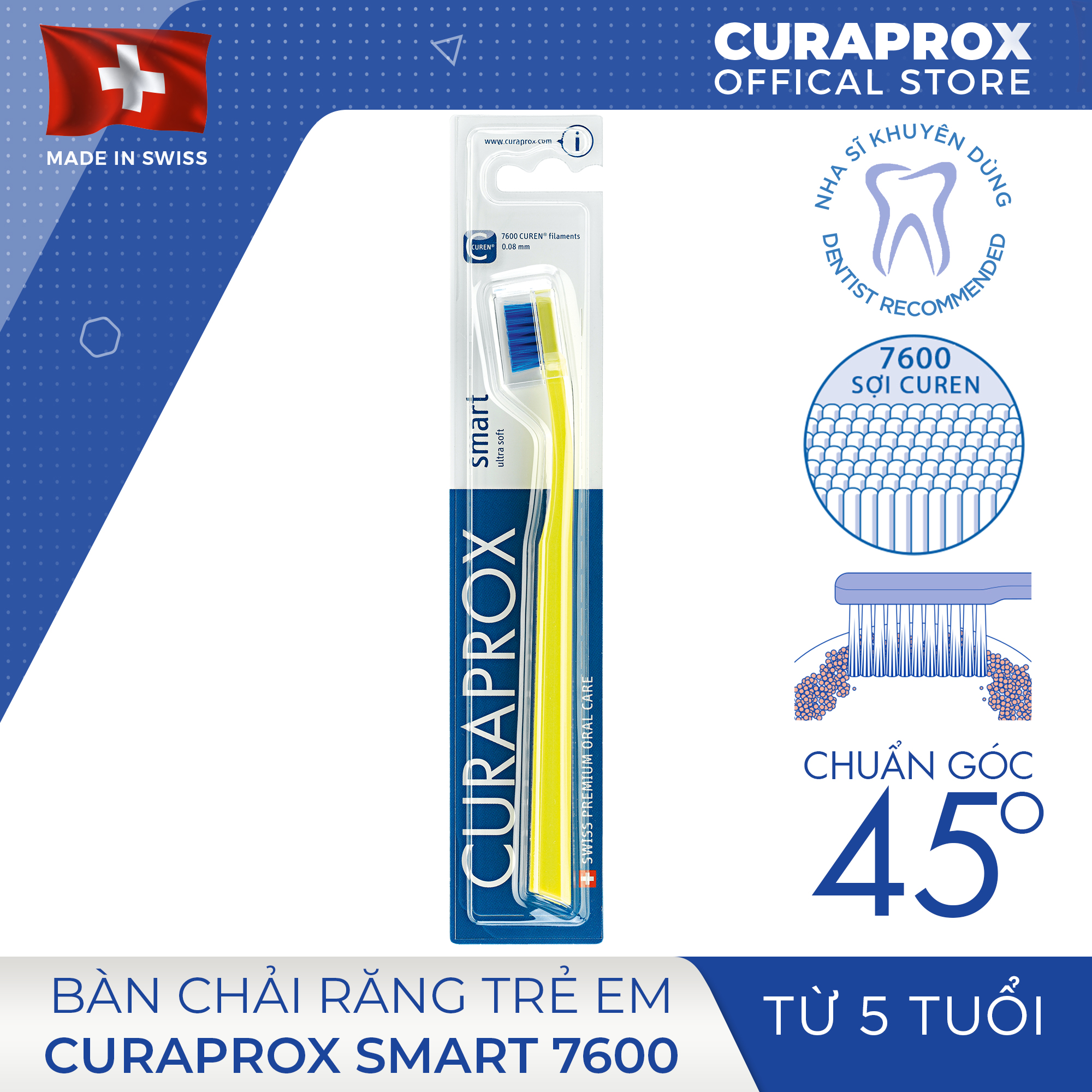 Bàn chải răng trẻ em Curaprox Smart 7600 Ultra Soft (Màu ngẫu nhiên)