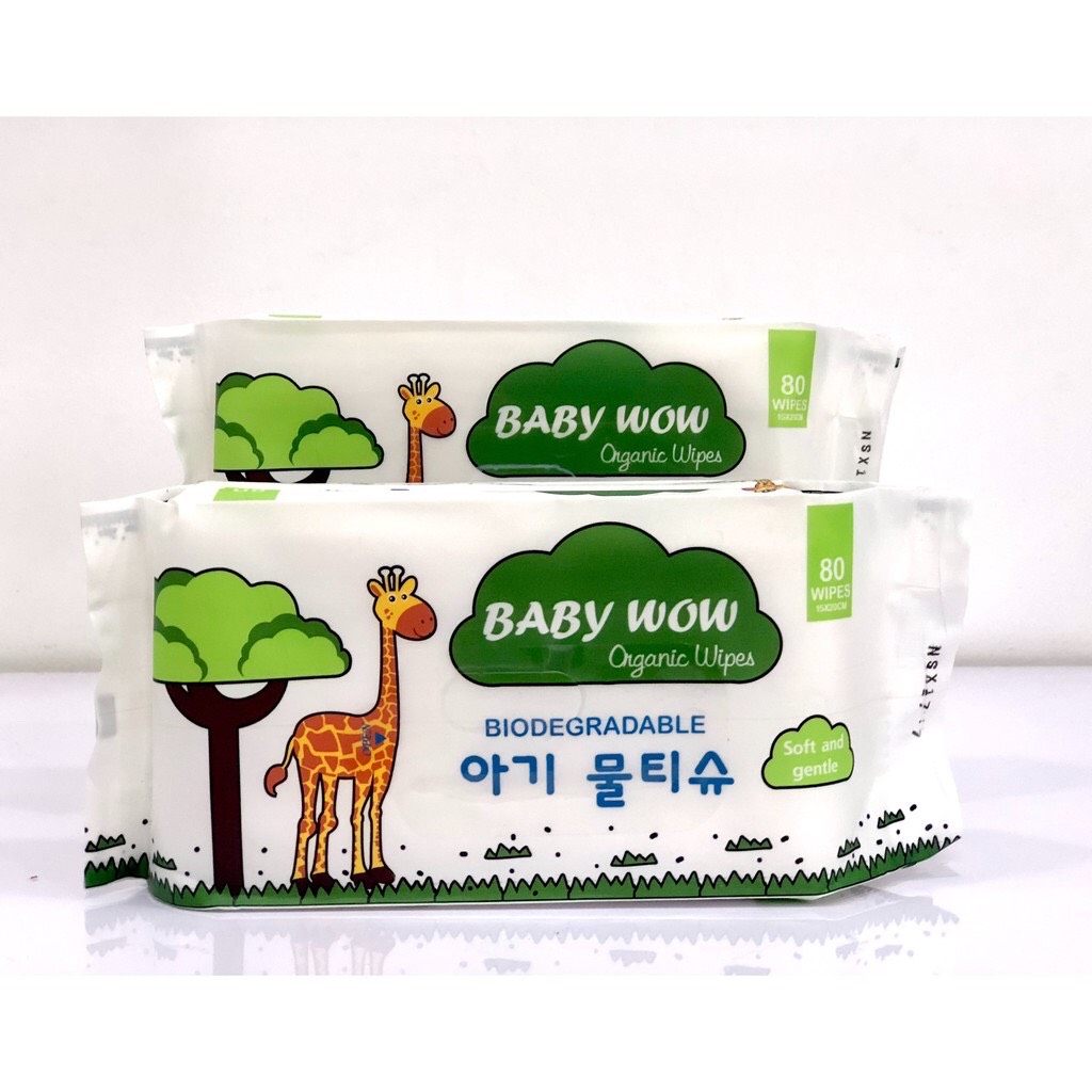 Combo 2 khăn ướt Organic 80 tờ không mùi Baby Wow