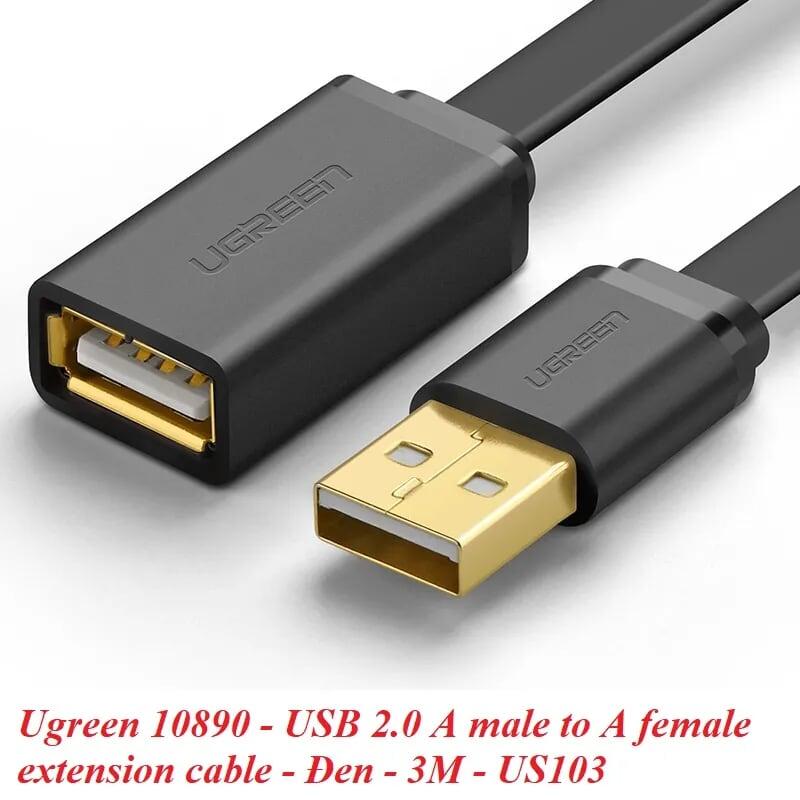 Ugreen UG10890US103TK 3M màu Đen Cáp tín hiệu nối dài USB 2.0 lõi thuần đồng dáng dẹt - HÀNG CHÍNH HÃNG