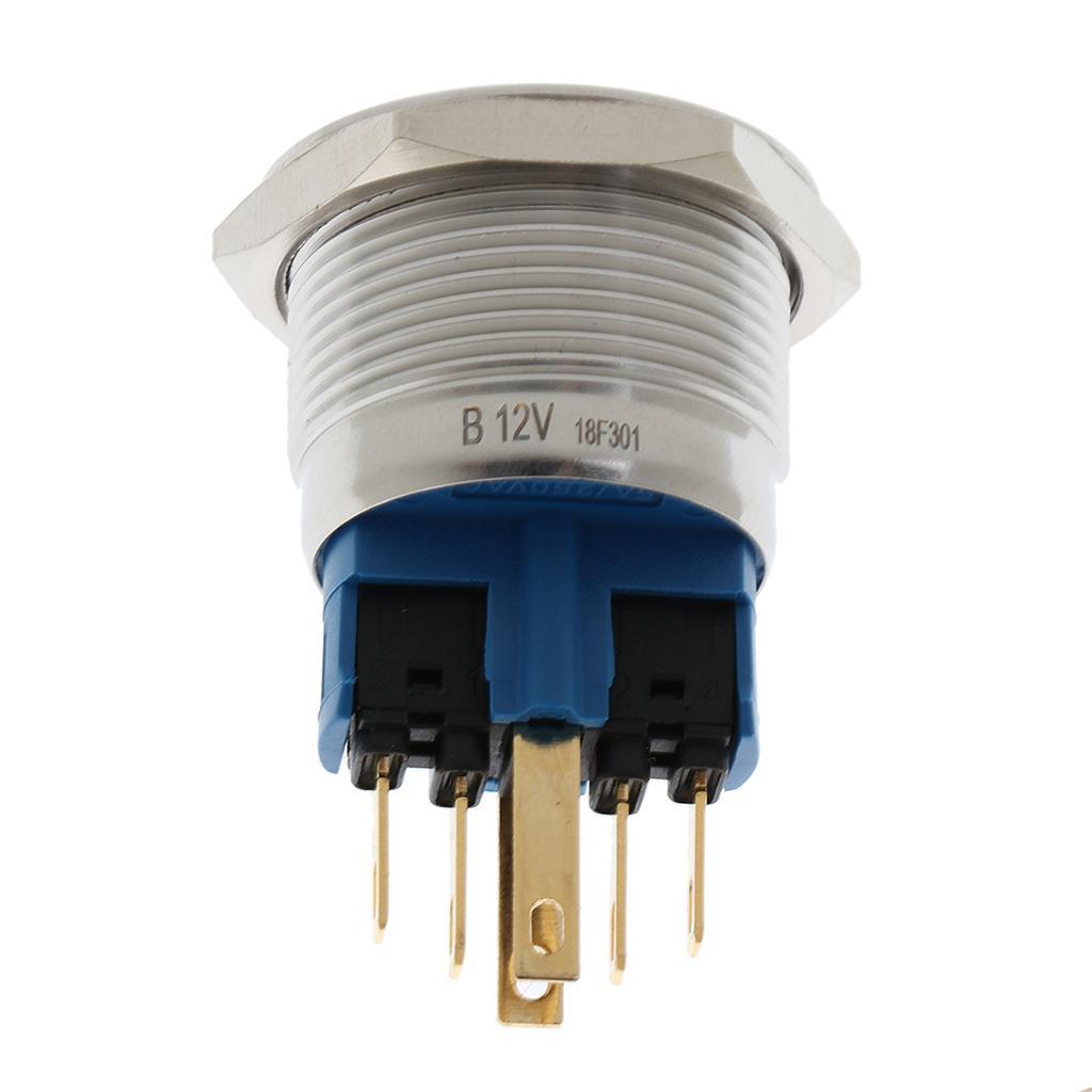 22mm Button Momentary Stainless Steel Metal LED Push Button Switch Blue 12V