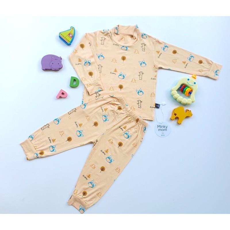 Bộ Dài tay cao cổ 3p Minky Mom chất thun lạnh cho bé trai be gái in hình dễ thương size 7-19kg