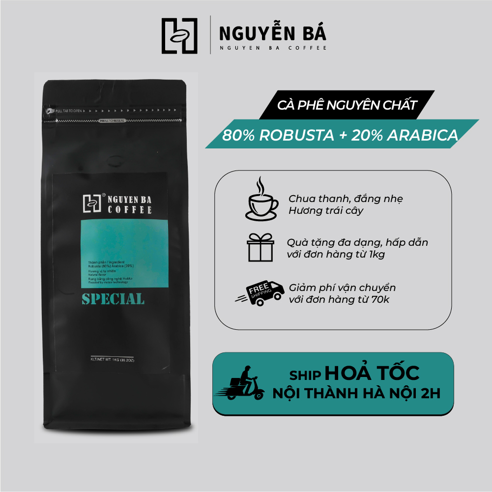 Cà phê nguyên chất pha phin blend Robusta Arabica SPECIAL Nguyễn Bá Coffee - Cafe nguyên chất gu đậm chua nhẹ hậu ngọt