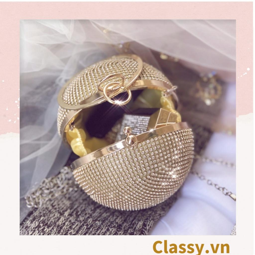 Clutch Classy cầm tay, đeo chéo hình cầu đính hạt xung quanh, mang lại nét sang chảnh khi đi tiệc T1184