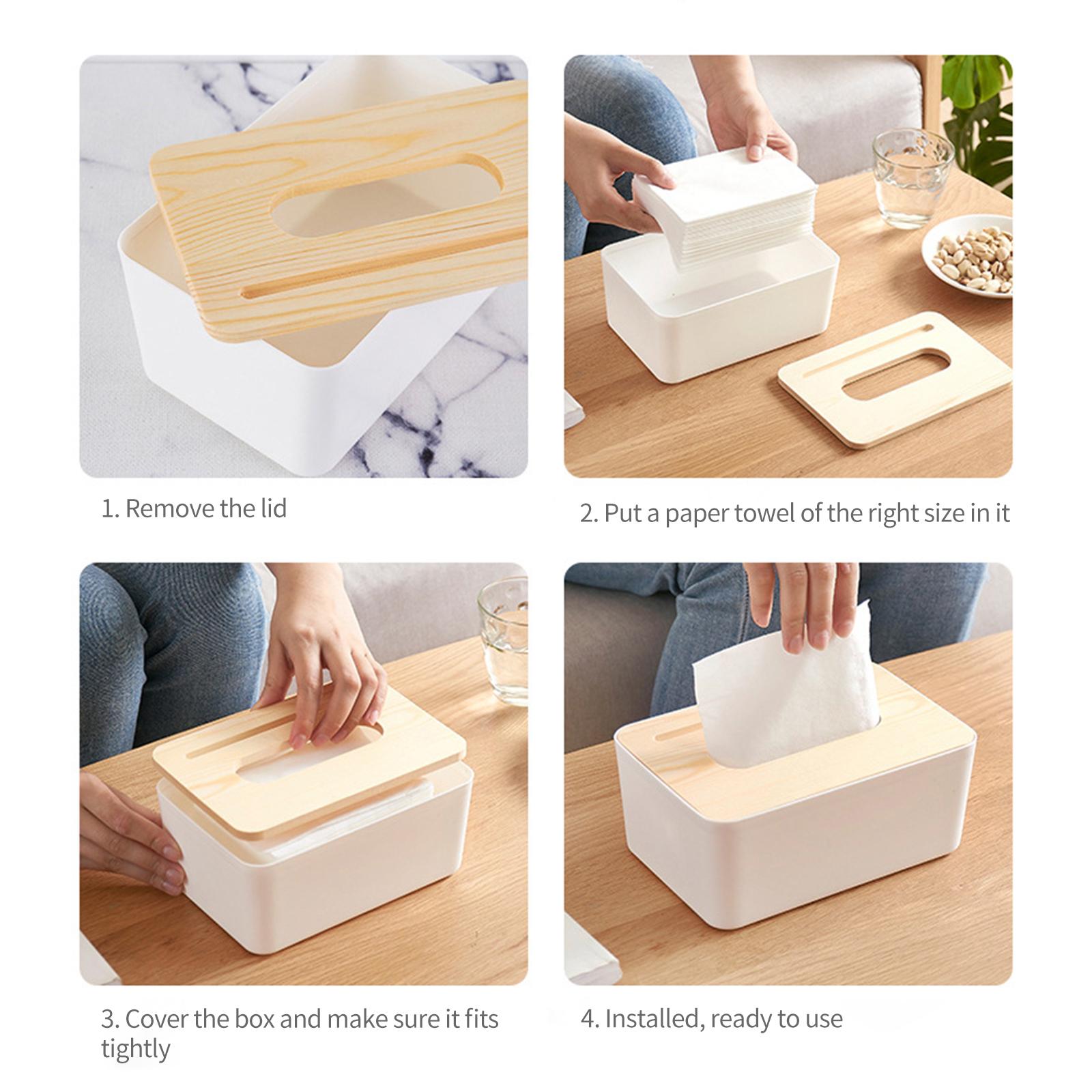 Hộp đựng khăn giấy bằng gỗ đặt trên bàn ăn hoặc phòng tắm