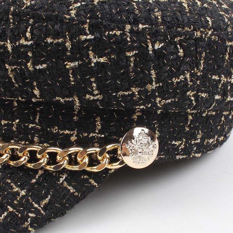 USPOP Phụ Nữ Mới Nón Tweed Kẻ Sọc Newsboy Mũ Dây Chuyền Đỉnh Bằng Phẳng Che Nắp Vintage Kẻ Sọc Mũ Quân Đội Nữ Thu Đông nón