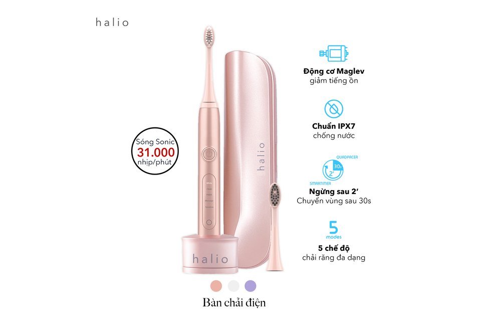 Combo Bàn Chải Điện Làm Trắng Răng Halio Sonic Whitening Electric Toothbrush PRO ( Rose &amp; Midnight Blue)