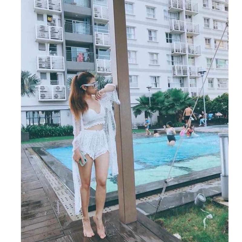 66-Set đồ bơi bikini ren 3 món sang chảnh Hà Hồ mặc (Có bán lẻ)