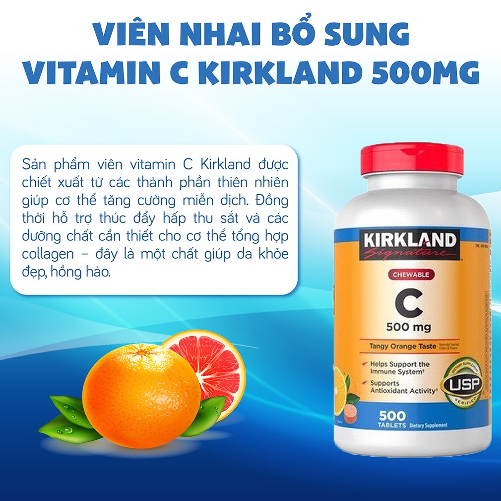 Vitamin C Kirkland Signature Mỹ Tăng cường sức đề kháng, Sáng da, làm chậm quá trình lão hóa, nhanh lành vết thương - QuaTangMe Extaste