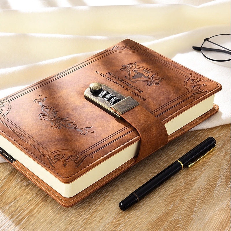 Sổ tay có khoá mật khẩu 200 Trang A5 Retro bìa da PU cao cấp Sách Nhật Ký Văn Phòng Phẩm Notebook