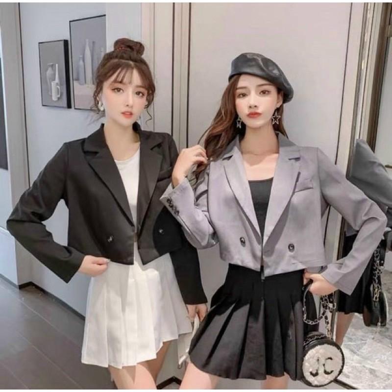 Áo khoác vest lửng croptop tay phối nút - S5U