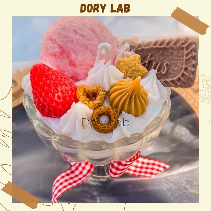 Nến Thơm Ly Kem Dâu Tây Nhiều Topping Không Khói Handmade, Phụ Kiện Decor - Dory Lab