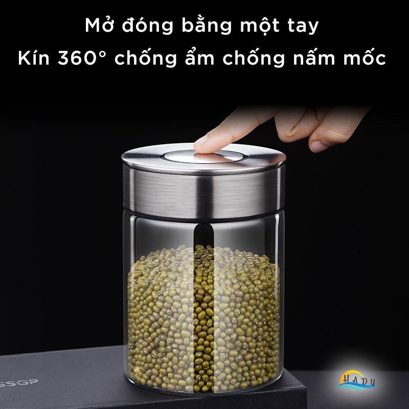 Hộp Đựng Trà Cafe Đồ Khô Và Ngũ Cốc Thủy Tinh Có Nắp Inox Cao Cấp Đạt Chất Lượng Đức SSGP