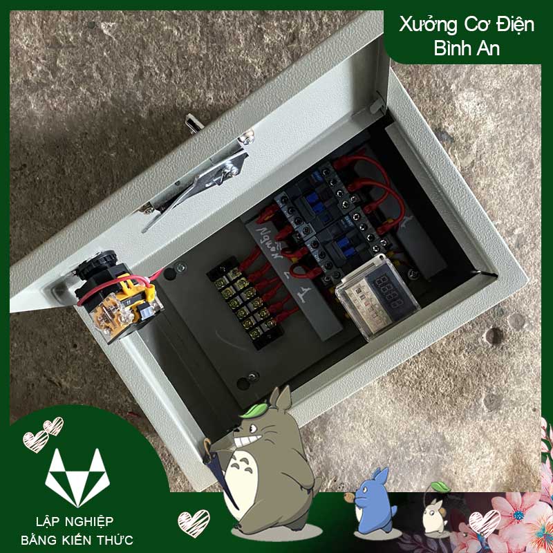 Tủ điều khiển chạy luân phiên 2 bơm theo thờ gian điều khiển chiếu sáng, động cơ DH48s công suất 1.5kw sử dụng điện 1 pha