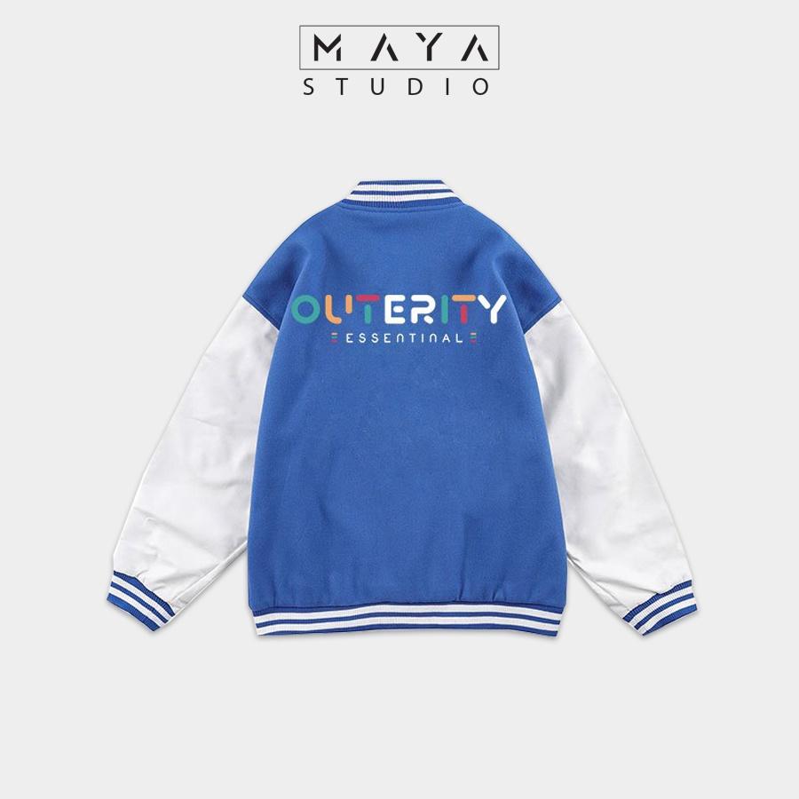 Áo Khoác Bomber MAYA OUTERITY form rộng Unisex nam nữ kiểu Varsity Jacket vải nỉ bông cotton