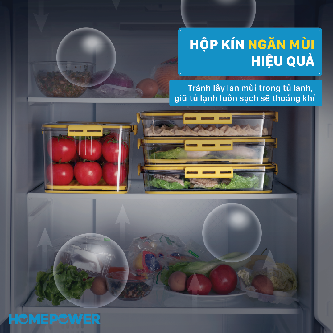 Hình ảnh Hộp Nhựa Đựng Thực Phẩm, Hộp Bảo Quản Thực Phẩm Tủ Lạnh Homepower Trong Suốt Có Khay Lót Đáy Giúp Ráo Nước, Vòng Ghi Chú Thời Gian Bảo Quản Tiện Lợi