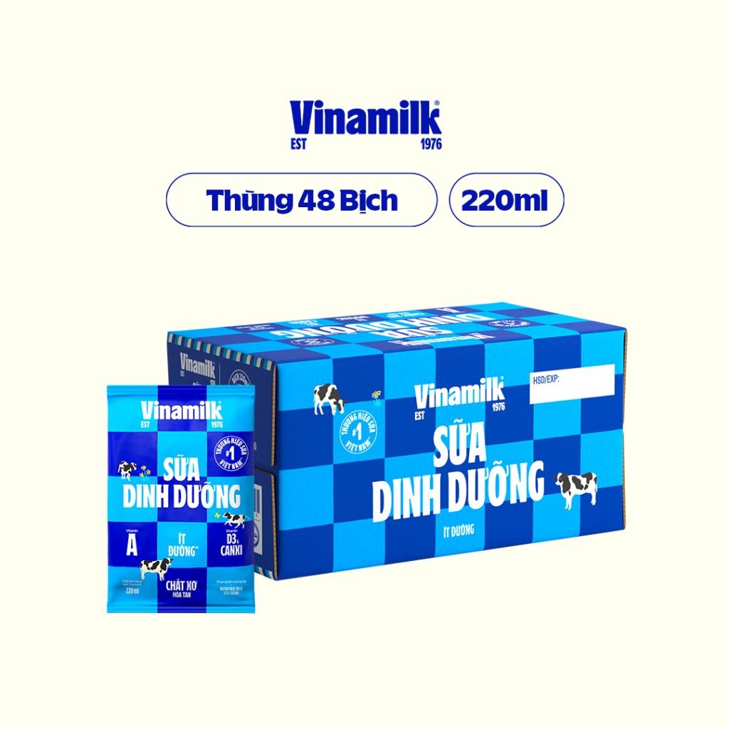 Thùng 48 Bịch Sữa Dinh Dưỡng Vinamilk ít đường 220ml