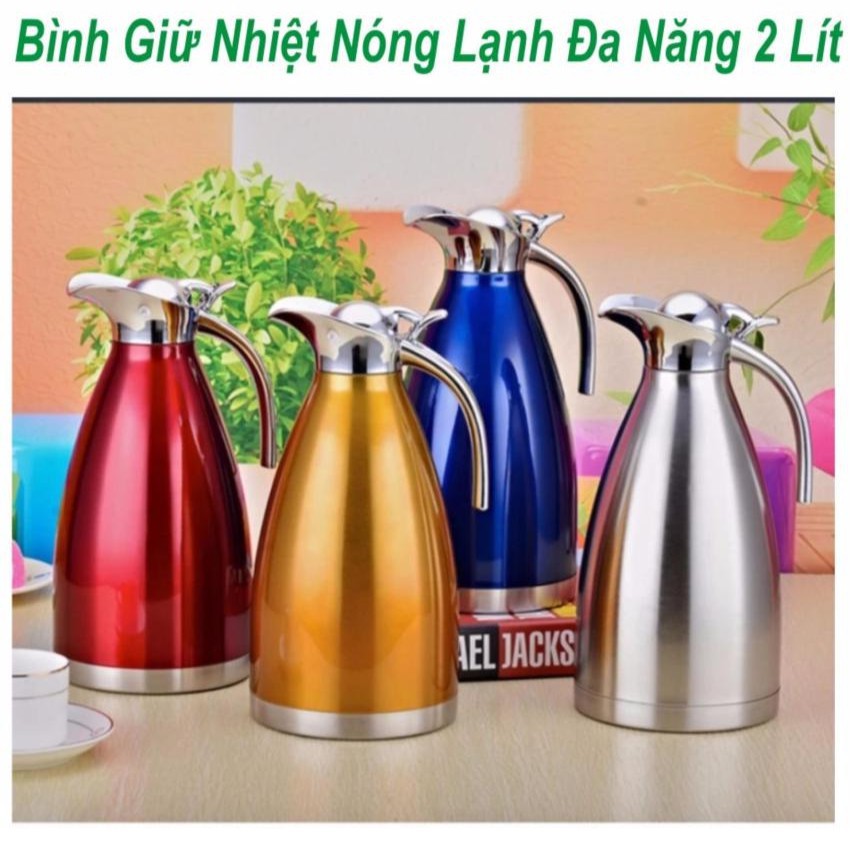 Bình Thủy Giữ Nhiệt Inox 2 Lớp Cao Cấp 2L - Tặng phao lọc rác