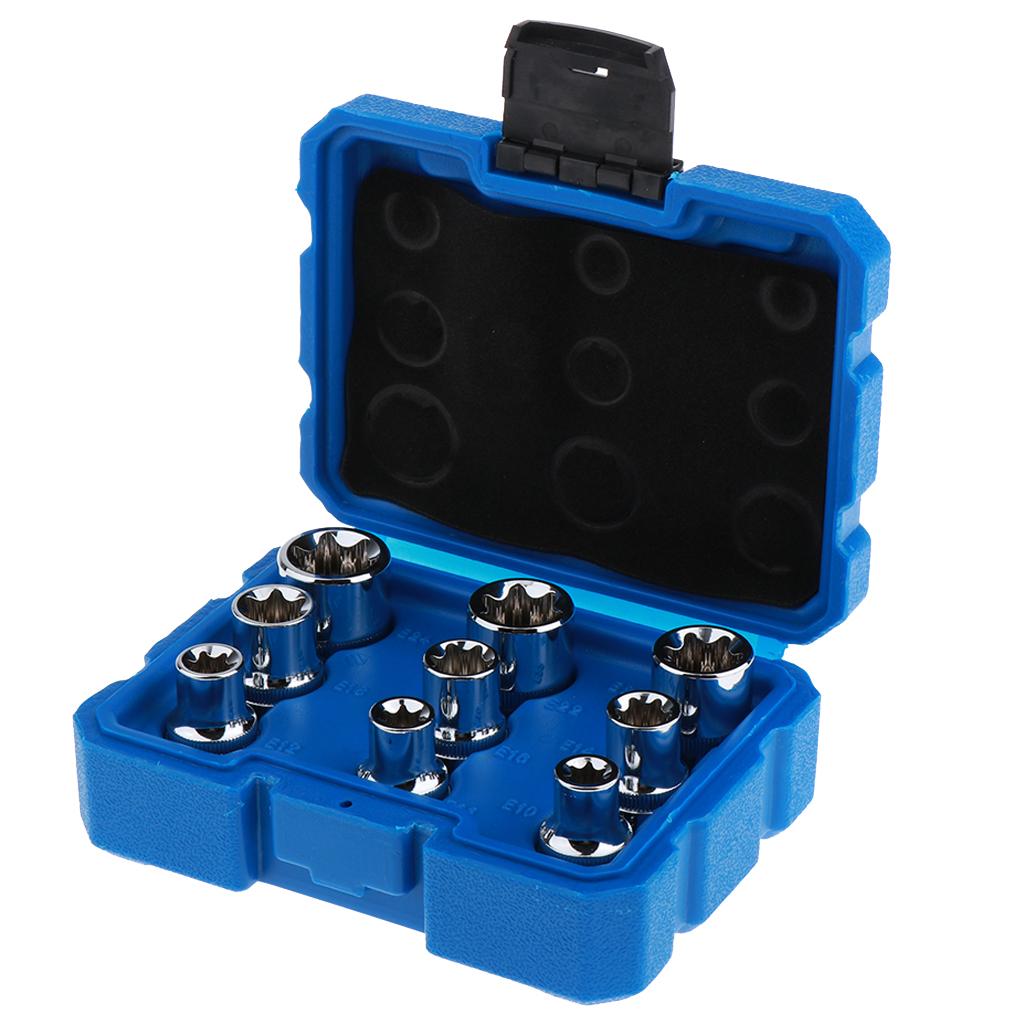 14pcs/set E Socket Set In a Storage Case Star Female Sockets 1/4" 3/8" 1/2"
