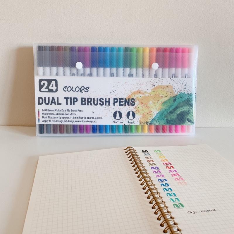 Bộ 24 Bút Dual Tip Brush Pen - Bút Brush Dual Tip Marker có Màu Set 24 Cây - 2 Đầu cọ Brush và Liner