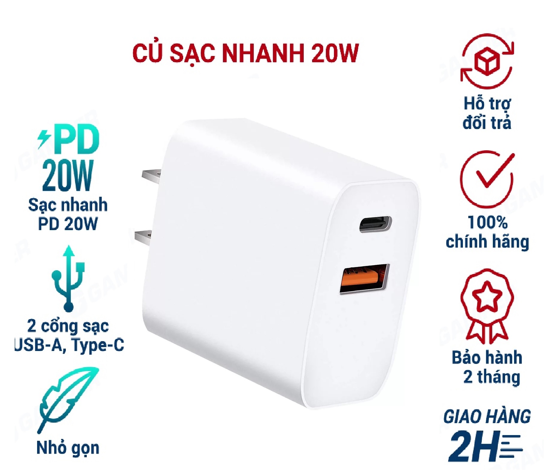 Adapter Củ sạc nhanh 2 cổng 20w Dùng cho Iphone, Samsung, Ipad - Hàng nhập khẩu