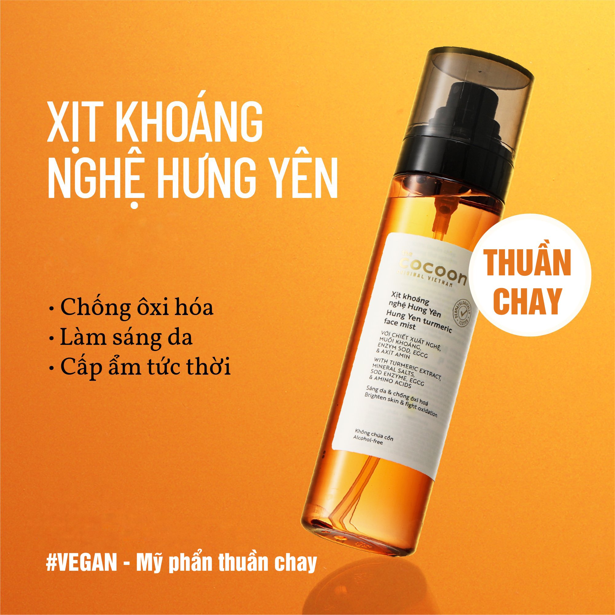 Xịt khoáng nghệ Hưng Yên Cocoon 130ml giúp sáng da và chống oxy hóa thuần chay