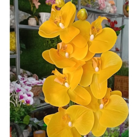 Cành hoa lan hồ điệp cao su 9 bông cao cấp thân đốm- Hoa giả,hoa lụa