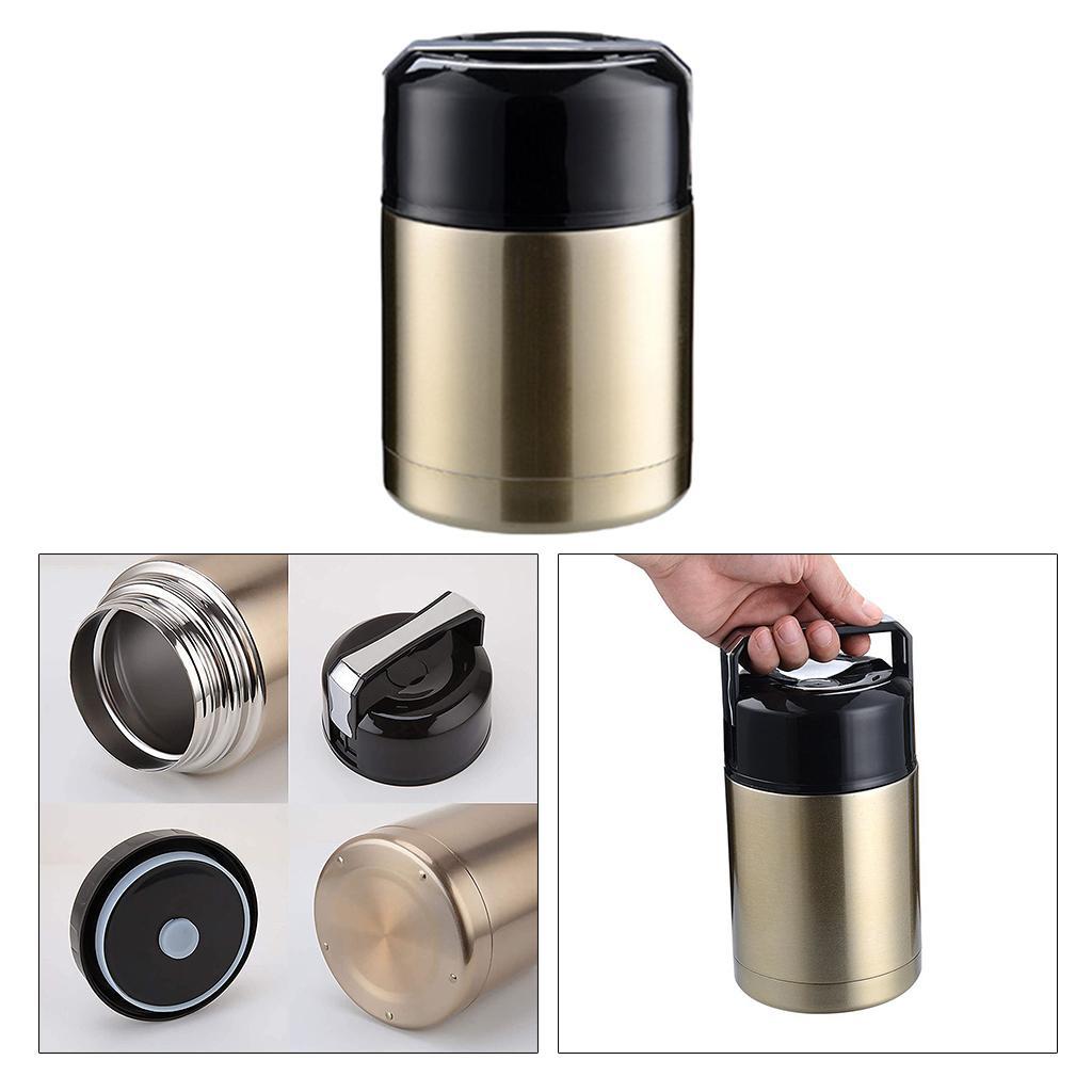 Stainless Steel Food Jar Wide Mouth for Hot Food Lunch Box Lid Golden 800ml