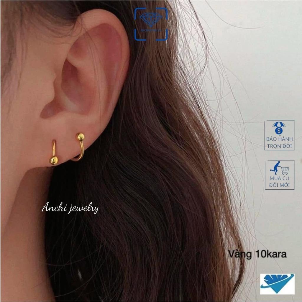 Khuyên tai xoắn ốc 2 vòng lò xo đầu bi tròn, bông tai ôm vành tai nam nữ unisex vàng hiphop, Anchi jewelry