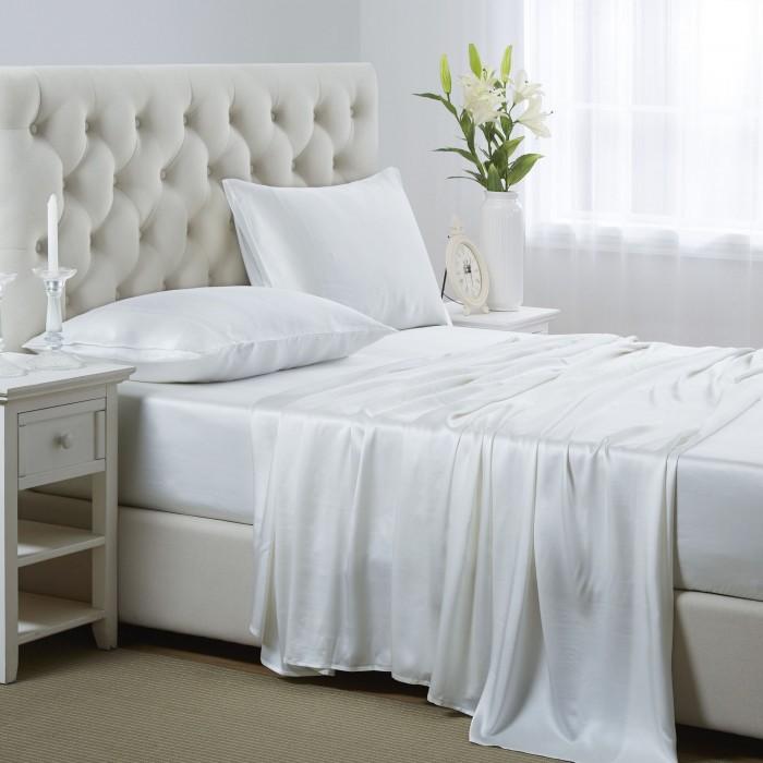 Bộ Ga Gối Phi Lụa Cao Cấp 4 Món 1m6 x 2m x 20cm Màu Trắng