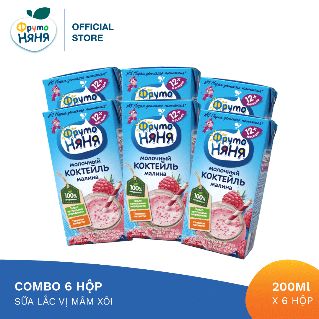 Combo 6 Hộp Sữa lắc vị mâm xôi Fruto Nyanya 200ml