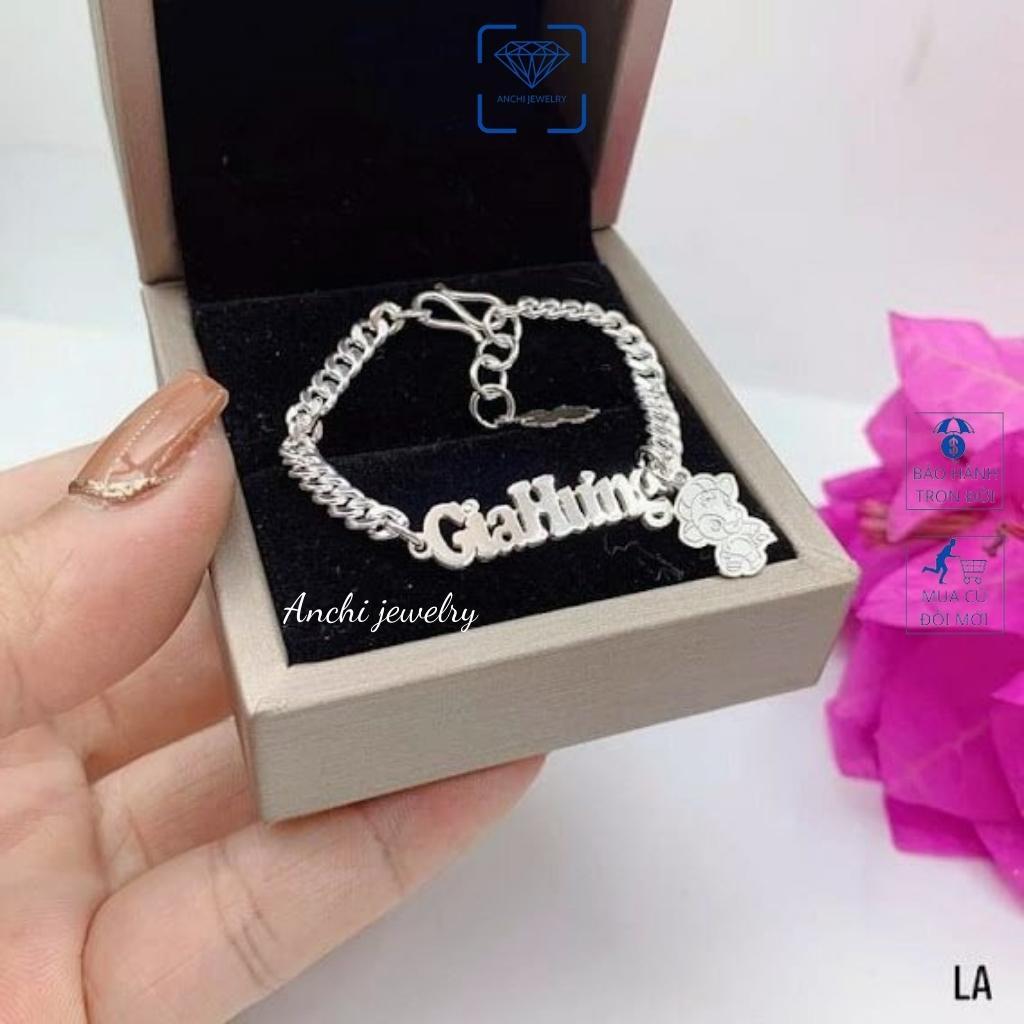 Vòng tay bạc cho bé, vòng tay trẻ em khắc tên bạc nguyên chất, Anchi jewelry