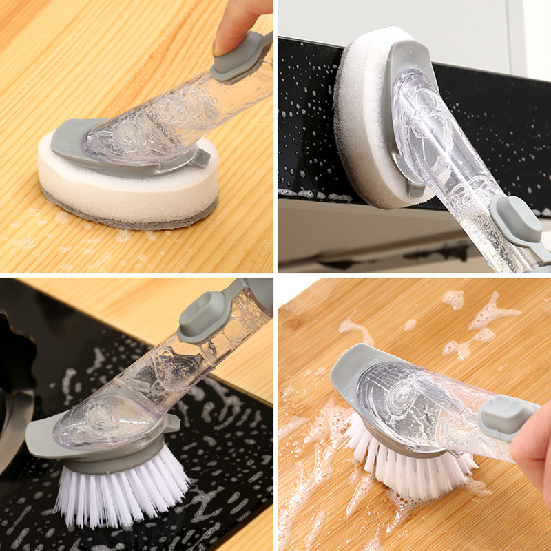 Bàn chải nhà bếp có khay đựng xà phòng - tặng kèm 2 miếng cọ bọt biển