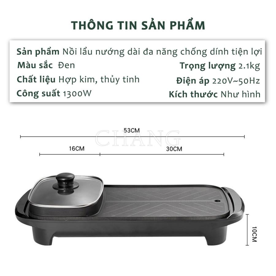 Nồi Lẩu Nướng Dài Đa Năng 2 in 1 - Bếp Nướng Điện Và Lẩu Công Suất Lớn 3000W Đa Năng Tiện Lợi