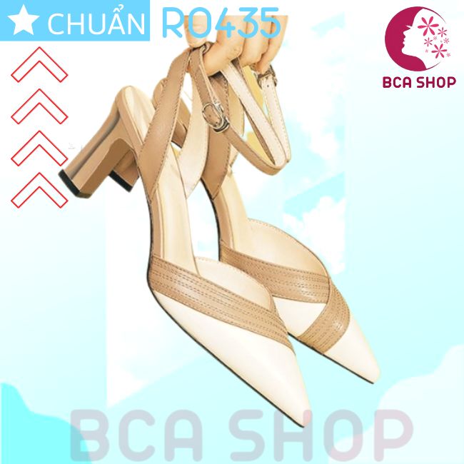 Giày cao gót nữ 6p RO435 ROSATA tại BCASHOP đế vuông mũi nhọn phối màu thời trang và sành điệu - kem phối nâu